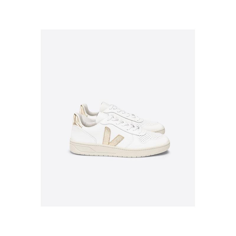 Zapatillas Veja Mujer España - V-10 Tenis Blancas Cuero ES1695300